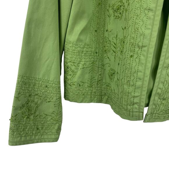 Y2K Chico's Embellished Embroidered Light Green Jacket Womens 12 - Picture 2 of 6